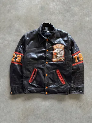 Designer Inspired 1980s leather varsity jacket (M)