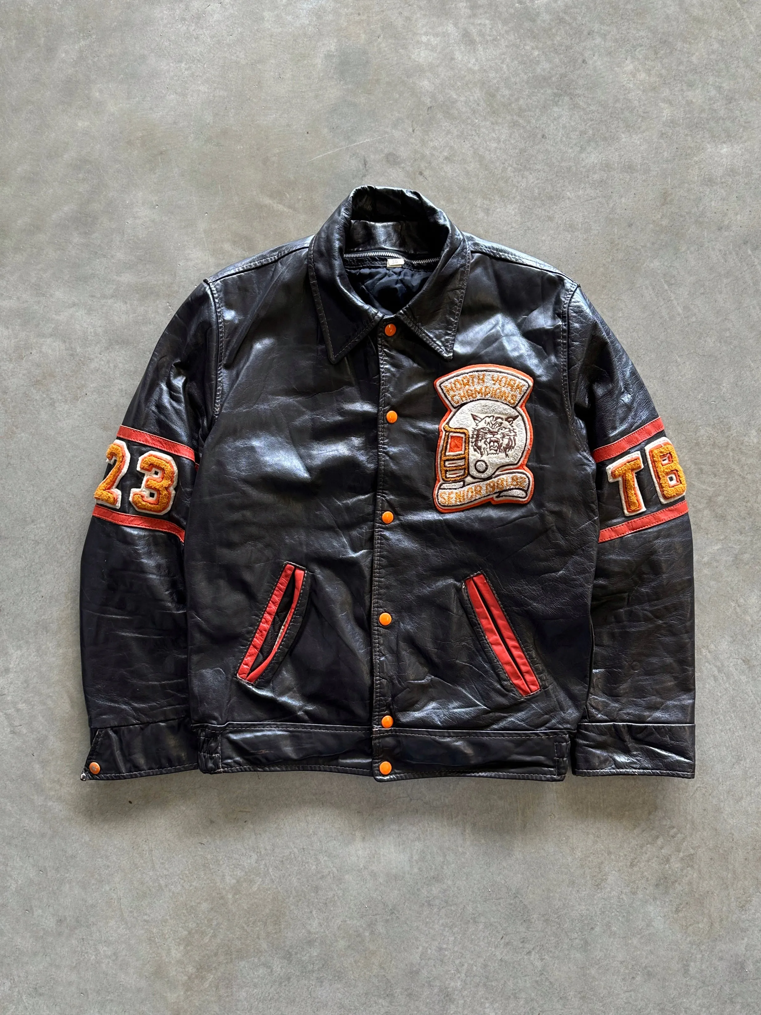 Designer Inspired 1980s leather varsity jacket (M)