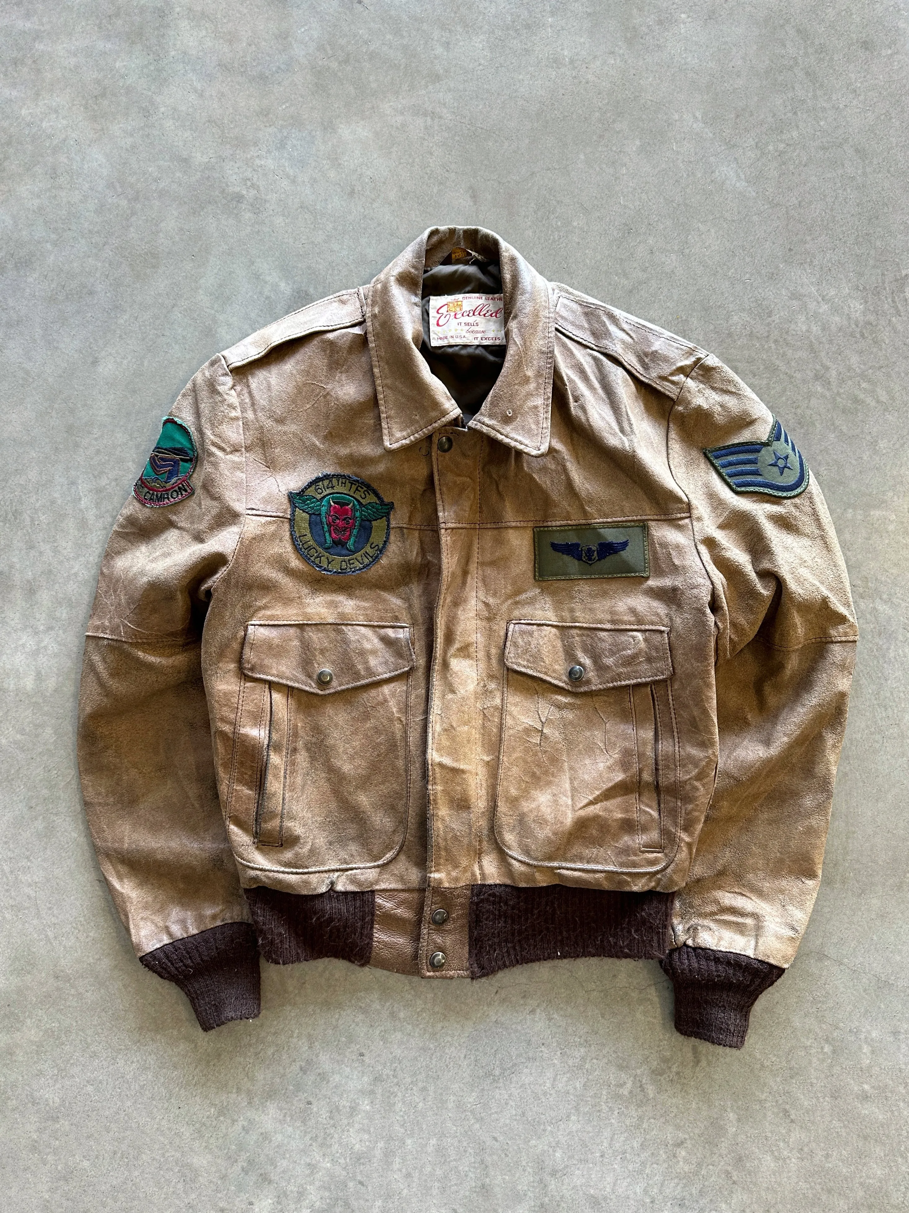 1980s type G1 leather Jacket (M) Adjustable Cuffs Foldable Design