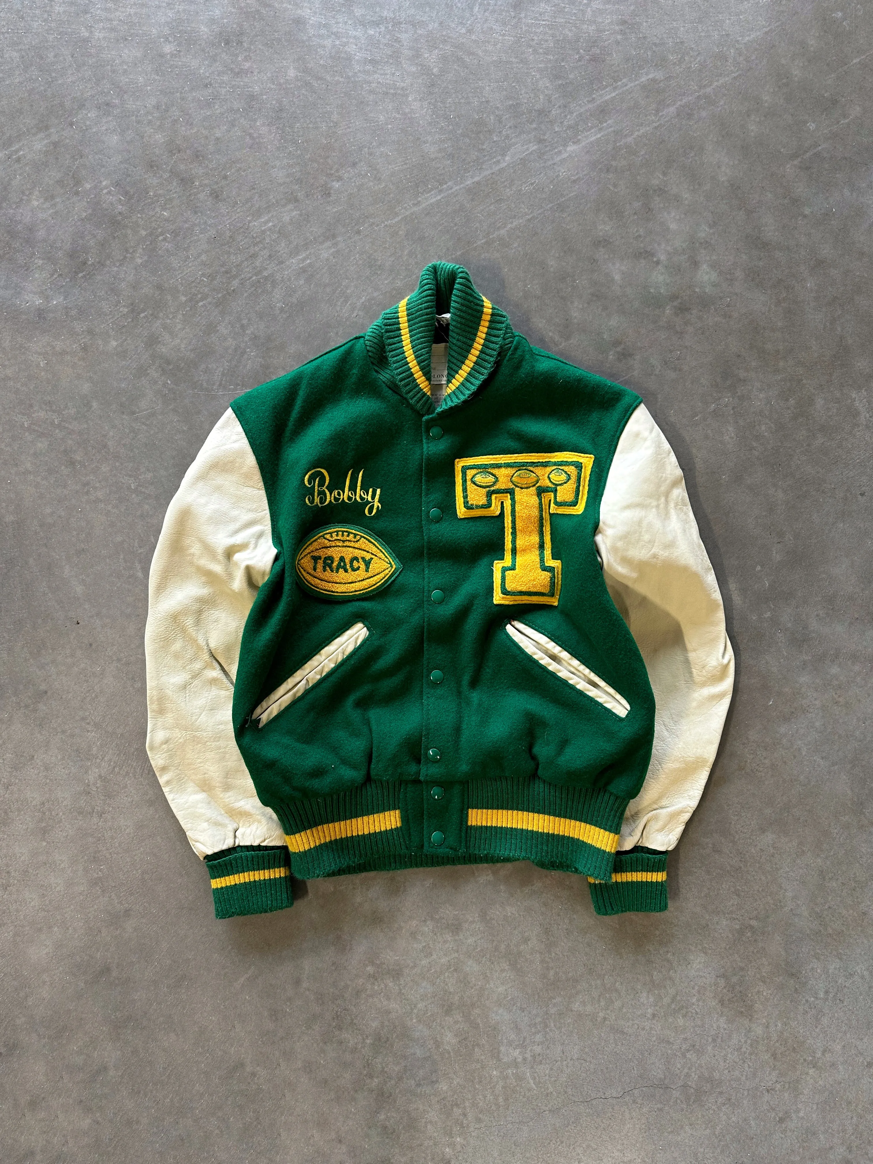 Collapsible Packable Style 80s ??Tracy Bulldog?? varsity jacket (S)