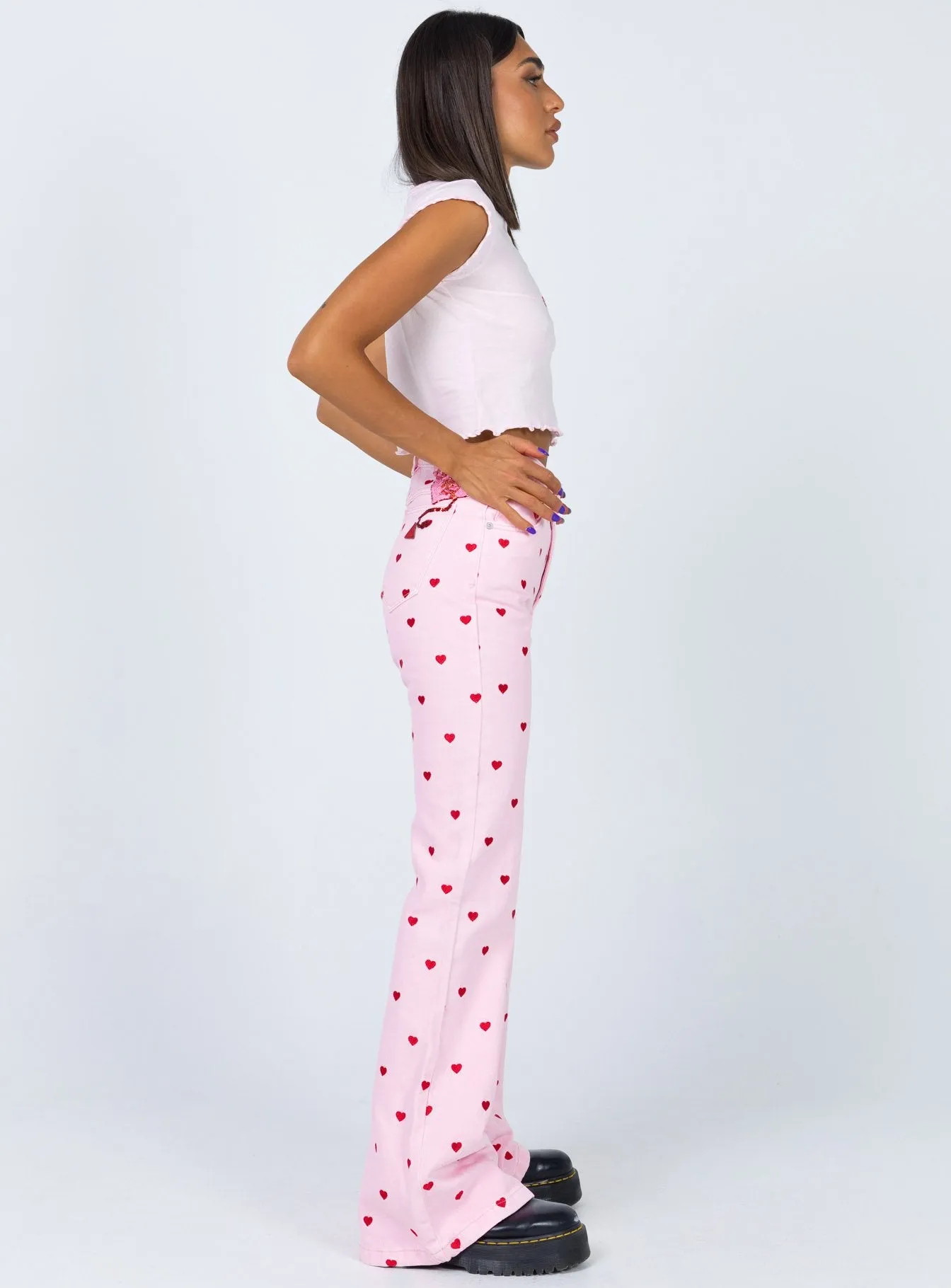 Abrand Double Oh Flare Jeans Pink Heart Daily Go Morning Stroll Evening Stroll Trend Setter