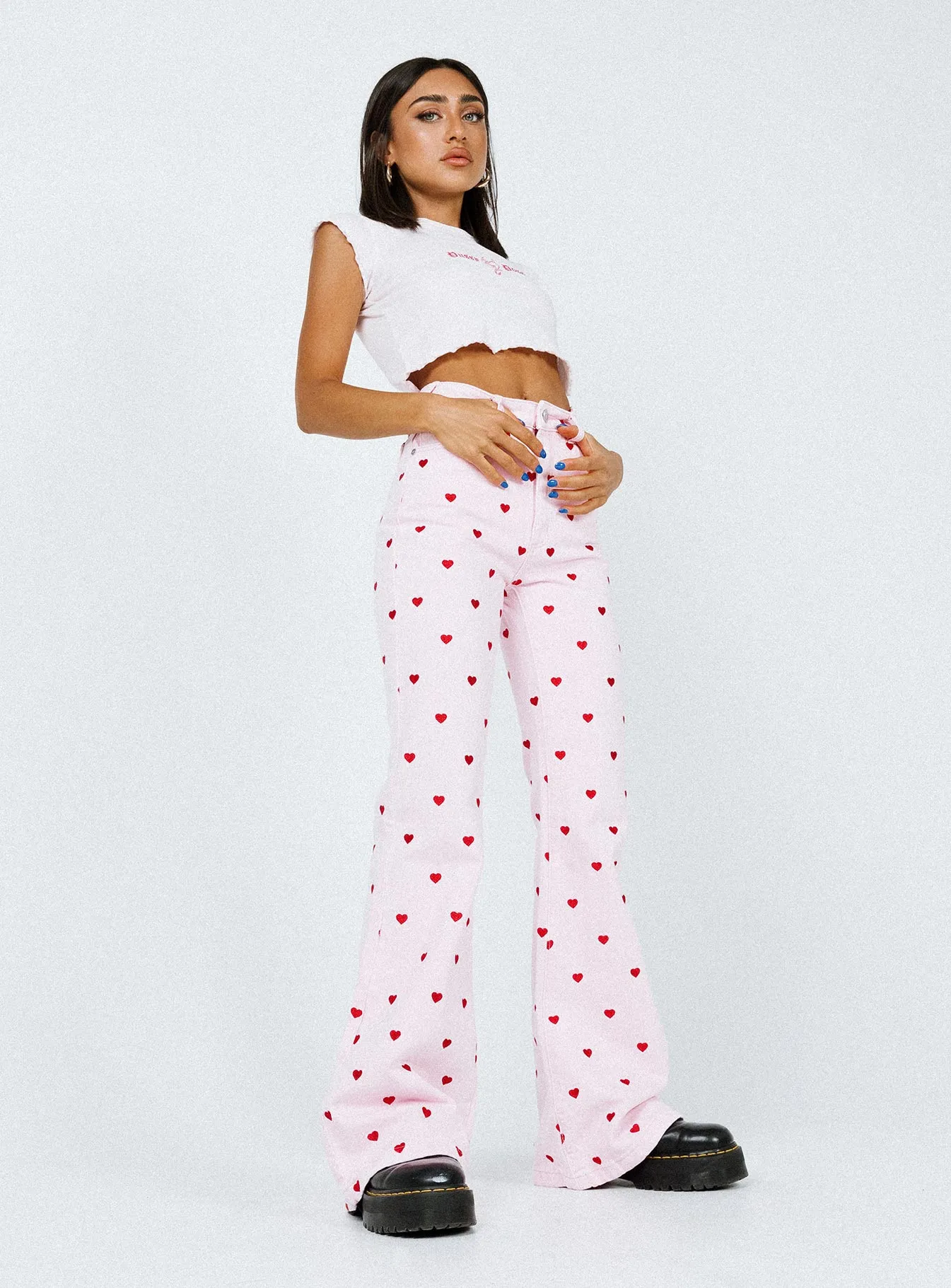 Move With Ease Clean Piece Abrand Double Oh Flare Jeans Pink Heart