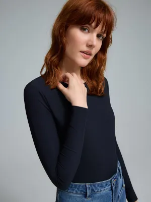 Double Layer Crew Neck Ribbed Top Summer Wear Flexible Waistline