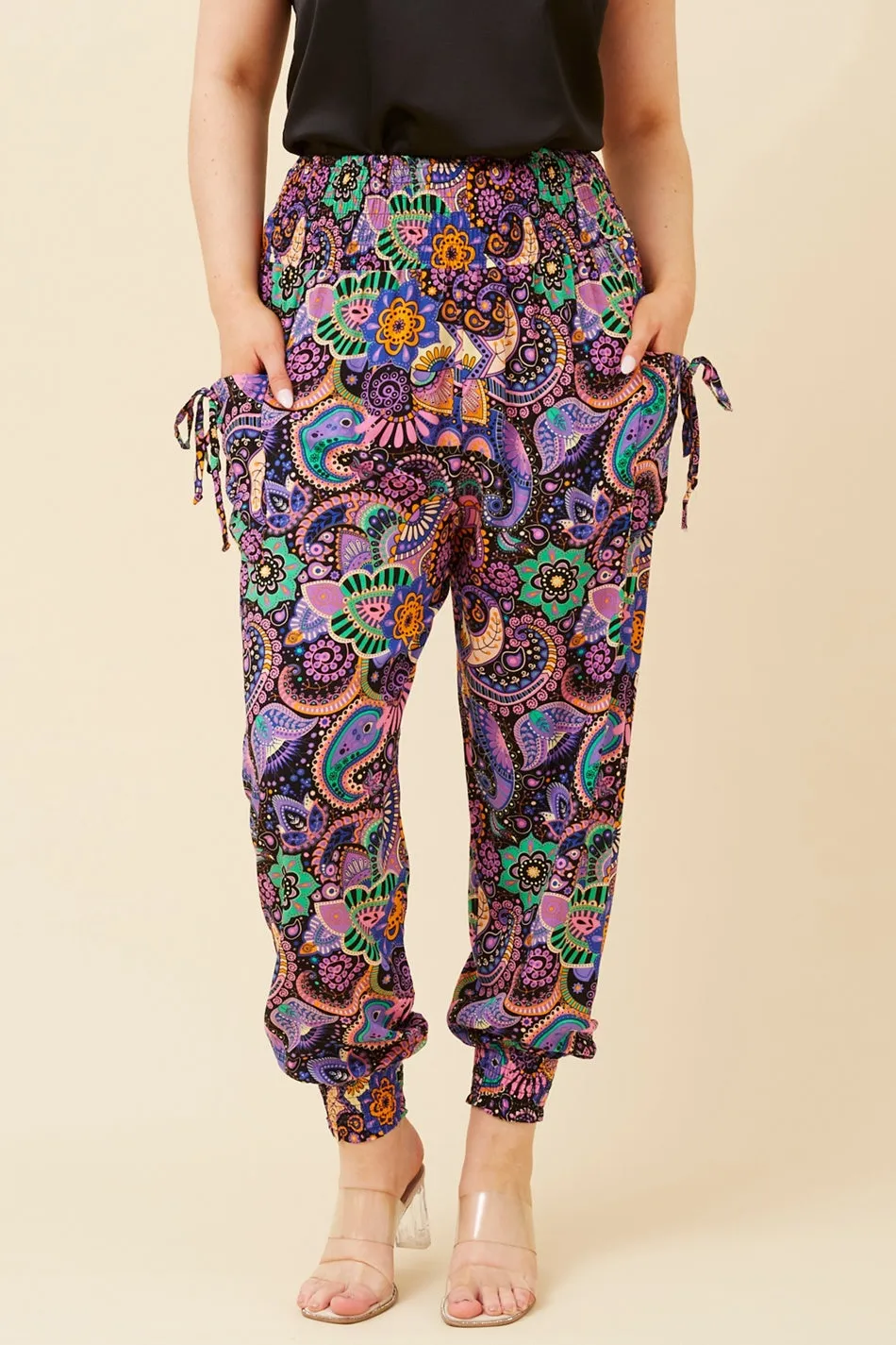Basic Stretch Ventilated Panels ABSTRACT PRINT HAREM PANTS