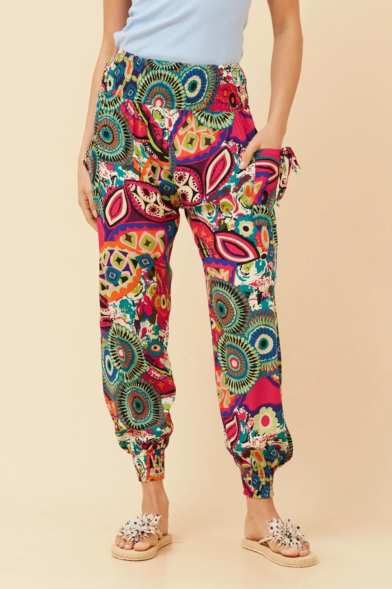 ABSTRACT PRINT HAREM PANTS Essential Wear Gusseted Crotch