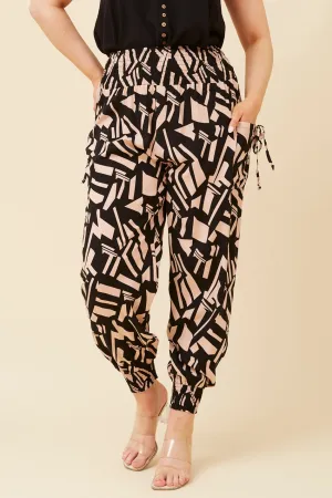 ABSTRACT PRINT HAREM PANTS Quick Conversion Hem