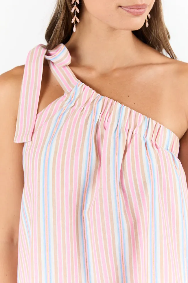 Lazy Pick All Day Long Multi Striped One Shoulder Mini Dress SALE