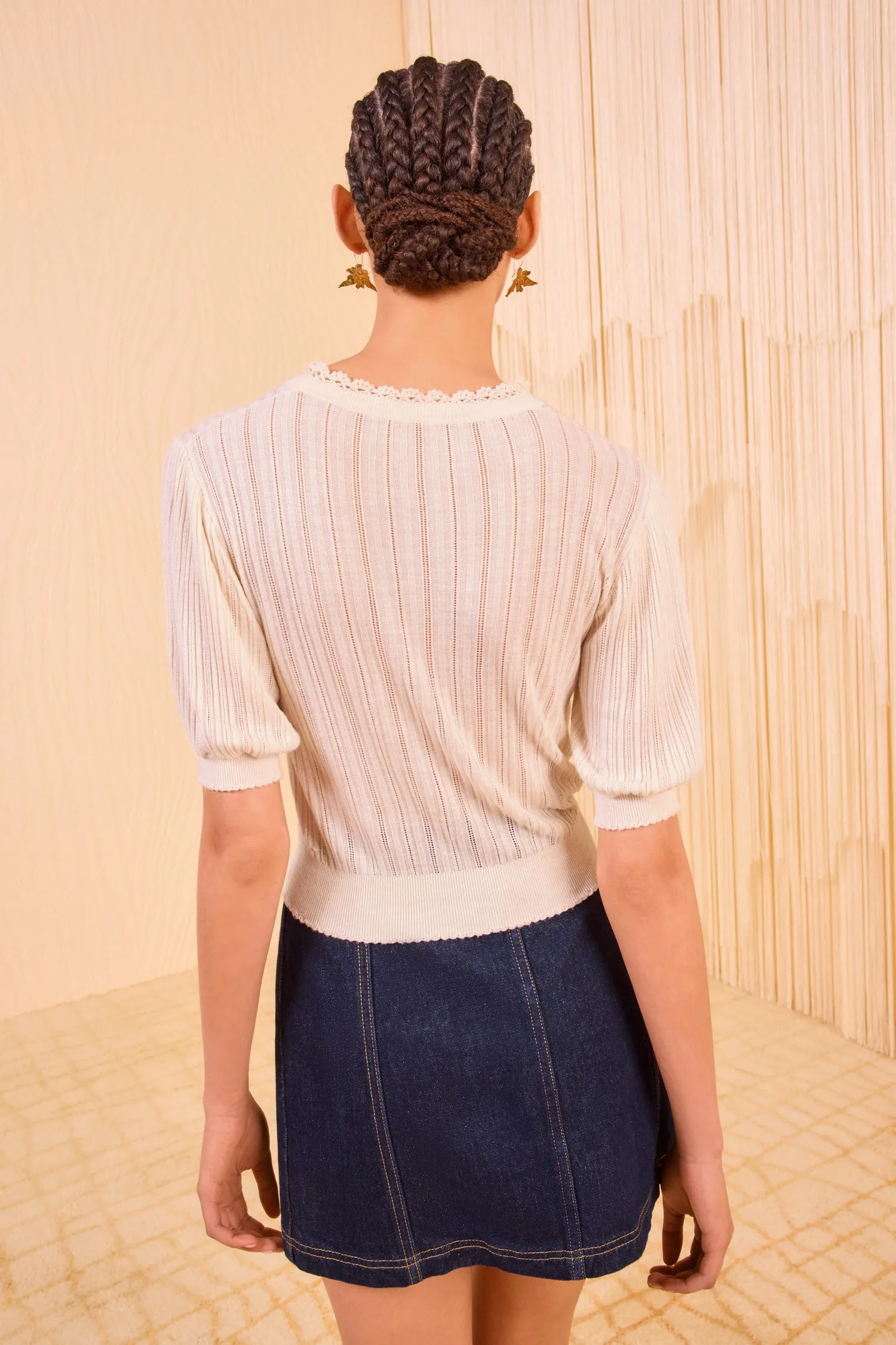 Reinforced Edges Lounge Wear Gemma Short Sleeve Knit Top - Pristine