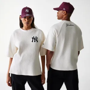 New York Yankees MLB Waffle Open White Oversized T-Shirt Comfy Fit Layer