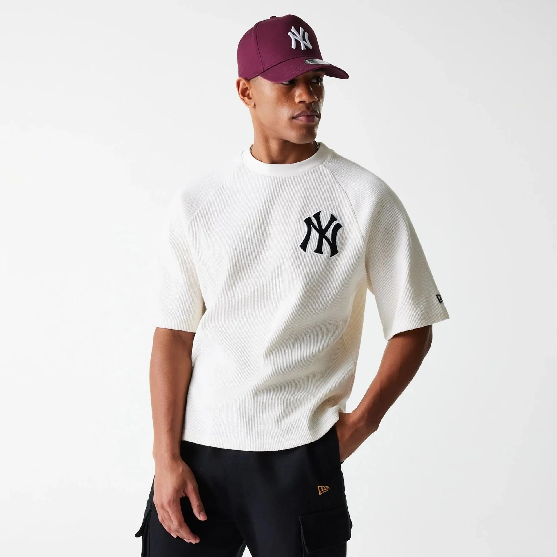 Soft Fit Wear New York Yankees MLB Waffle Open White Oversized T-Shirt