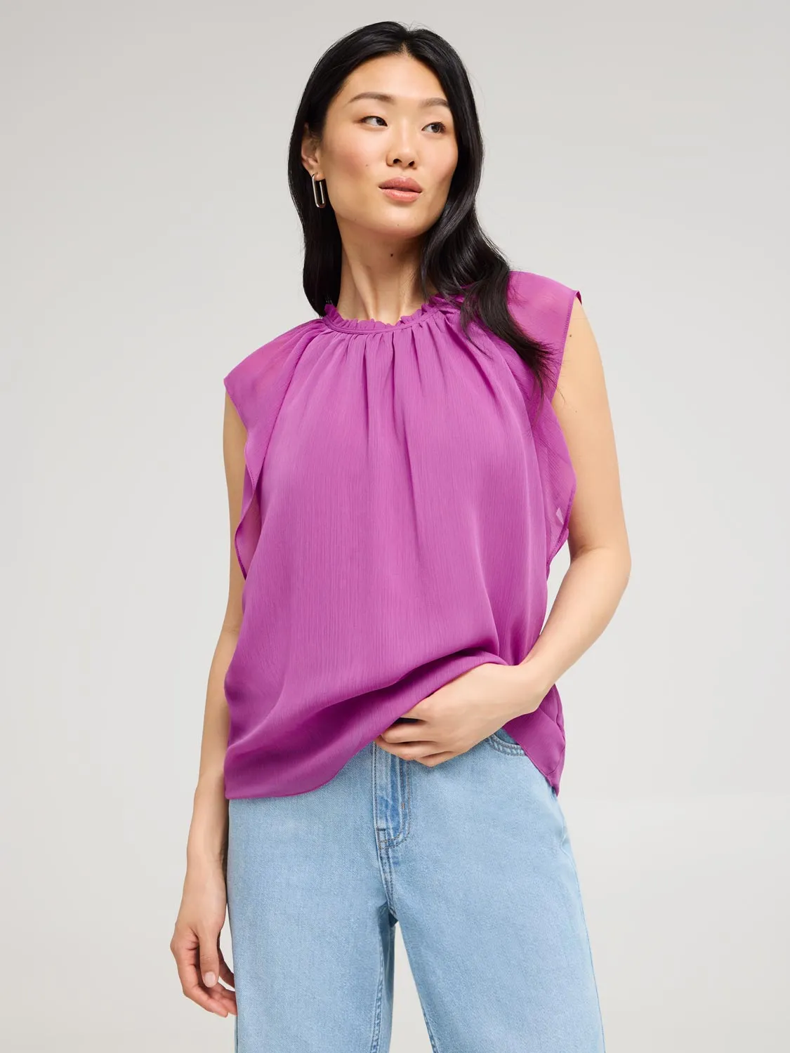 Noble Core Carry Ease Flutter Cap Sleeve Chiffon Top