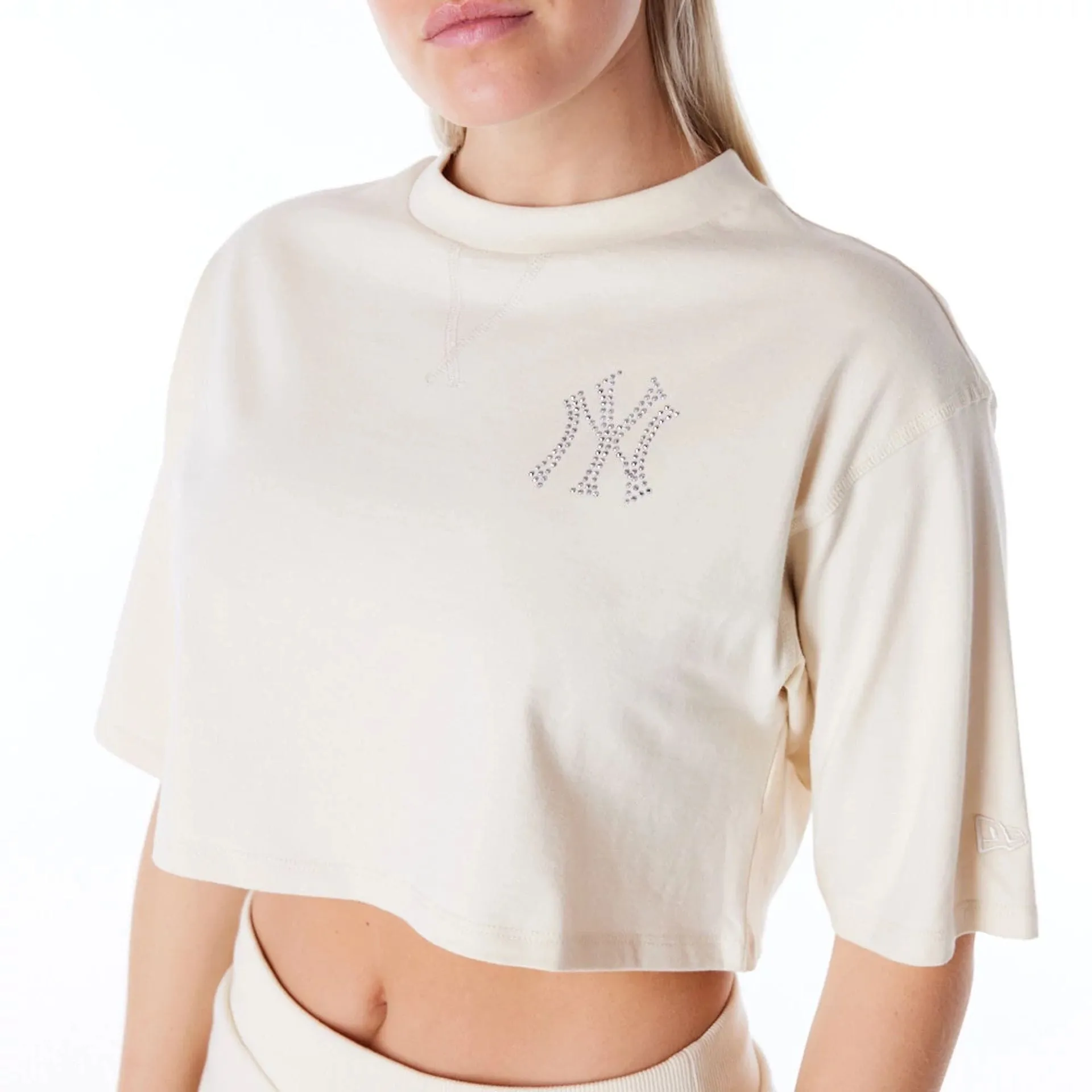 New York Yankees Womens MLB Diamante Stone Crop T-Shirt Bright Color