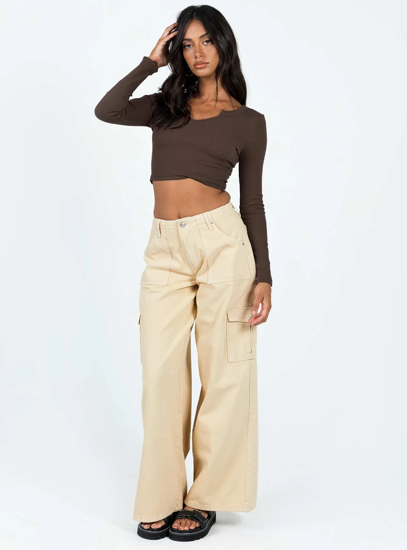 Adrianne Wide Leg Cargo Jeans Stone Straight Leg Design Outfit Vibe