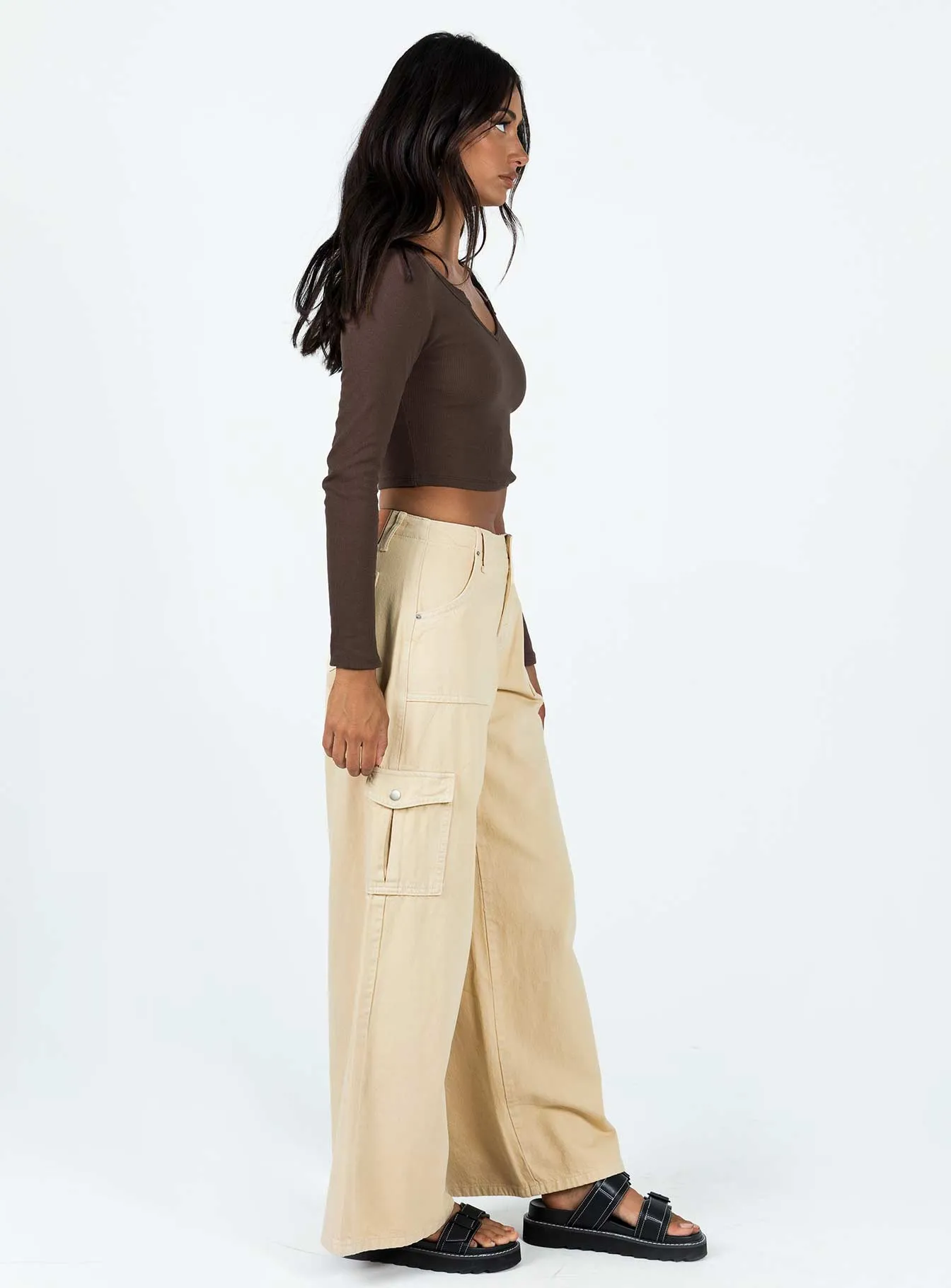 Adrianne Wide Leg Cargo Jeans Stone Smart Look