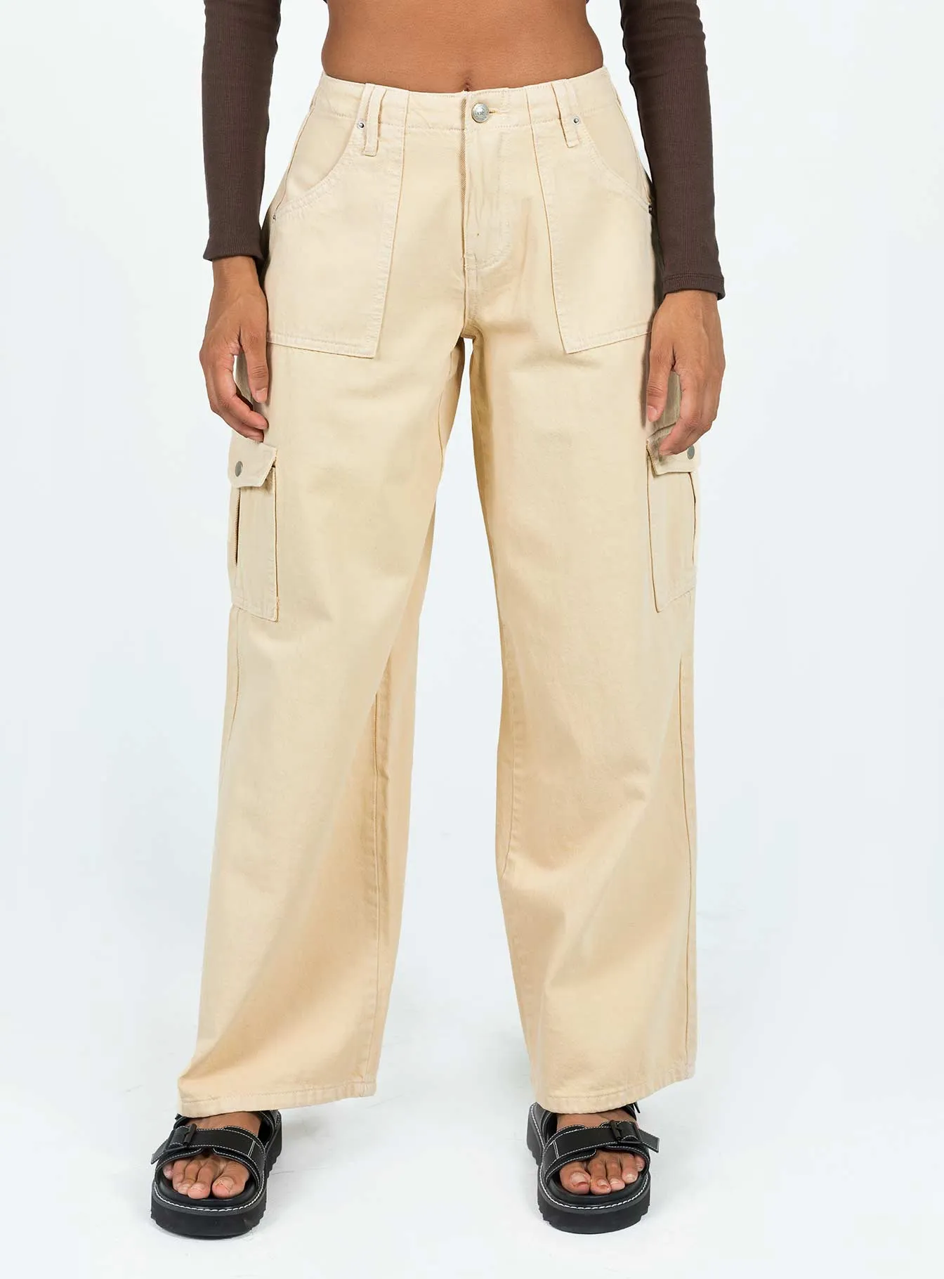 Adrianne Wide Leg Cargo Jeans Stone Soft Finish
