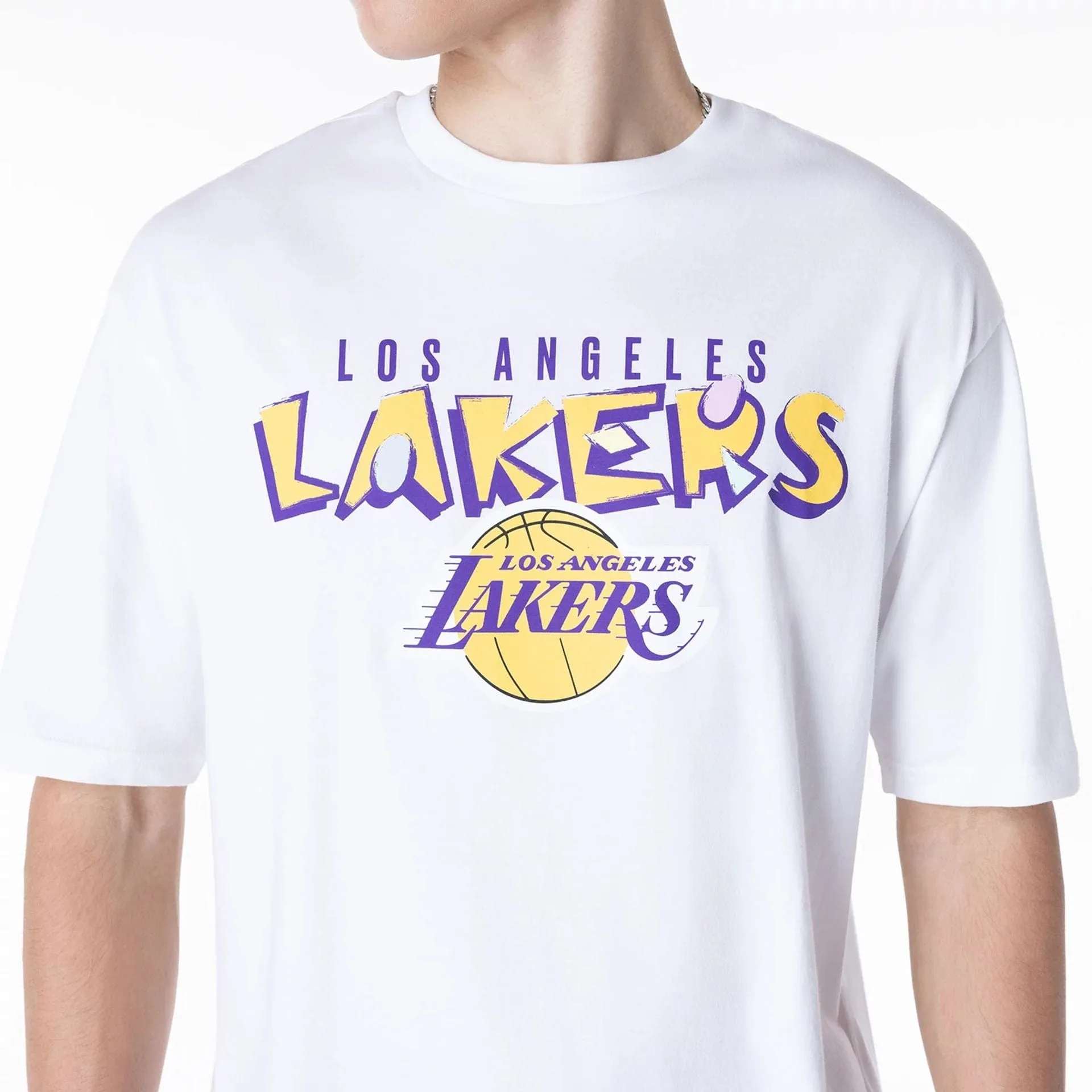 Abrasion resistant LA Lakers NBA Graphic White Oversized T-Shirt
