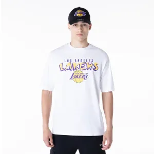 Breathable Wearable Elegant and Relaxed LA Lakers NBA Graphic White Oversized T-Shirt
