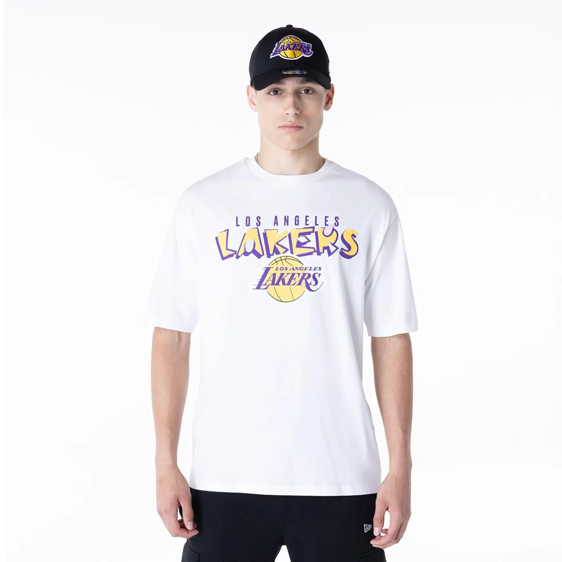 Breathable Wearable Elegant and Relaxed LA Lakers NBA Graphic White Oversized T-Shirt
