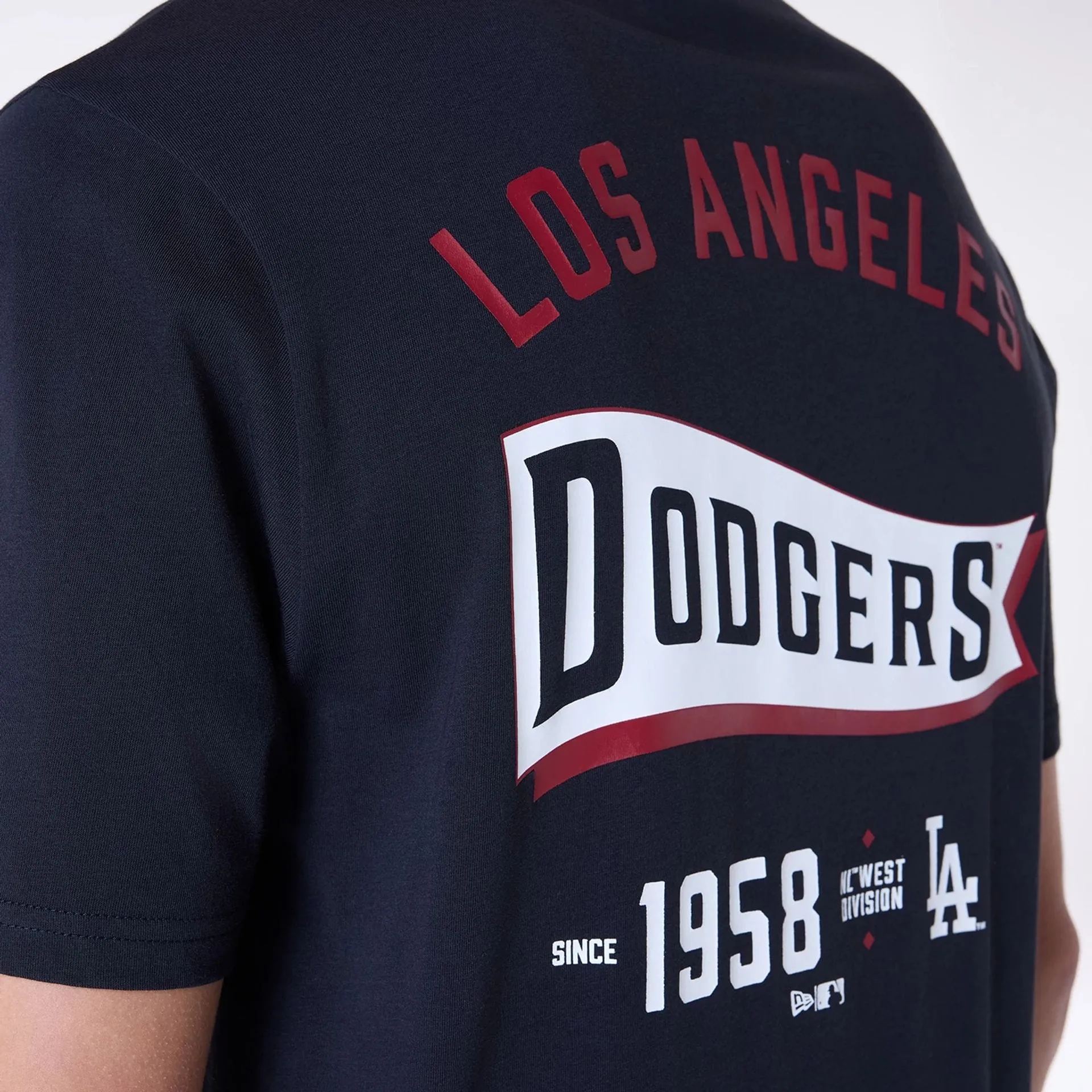 Casual Wearable Durable Ribbed Hem LA Dodgers MLB Pennant Graphic Navy T-Shirt