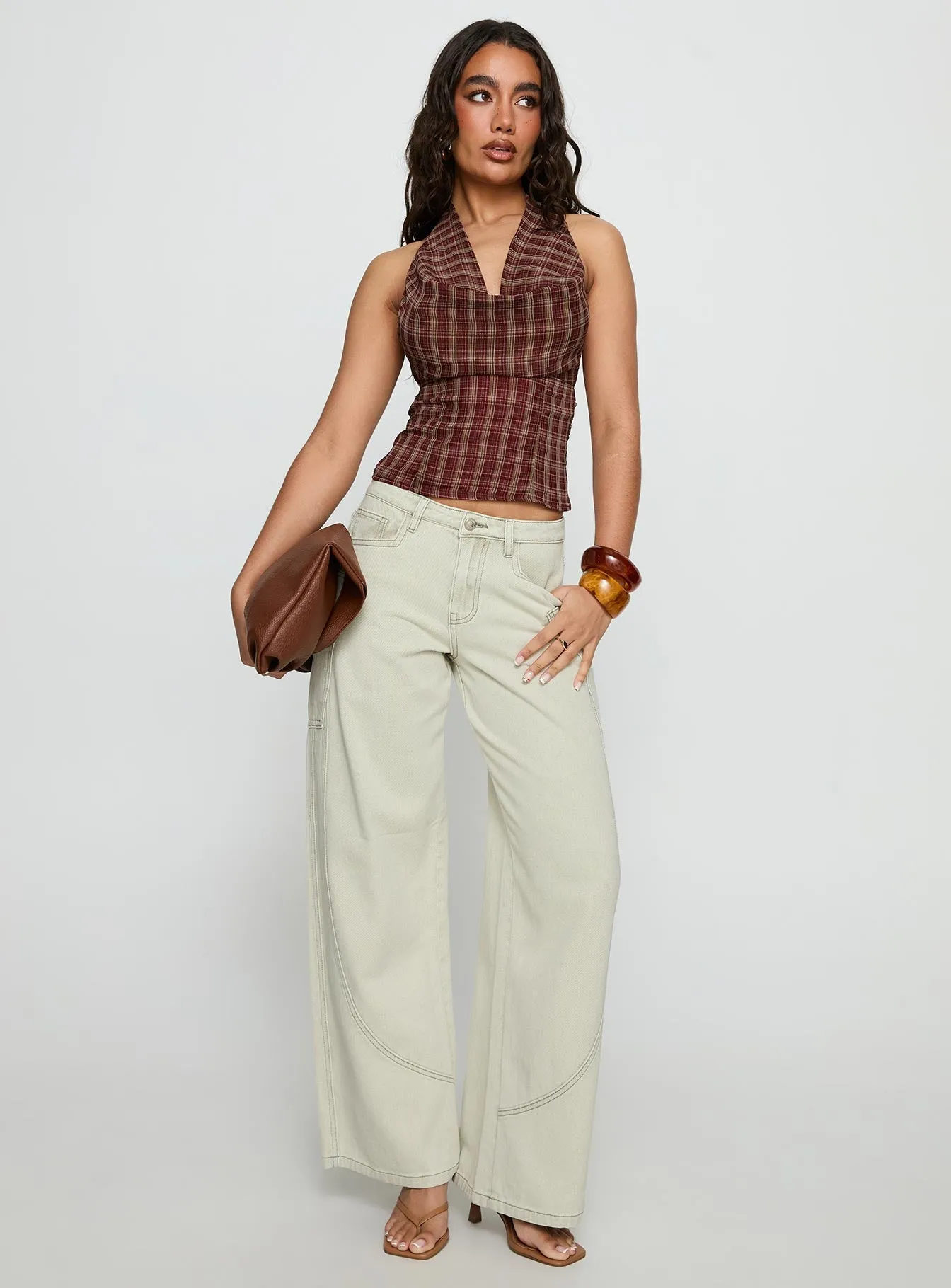 Lightweight Material Amargo Baggy Leg Stitch Detail Denim Jeans Sage Wash