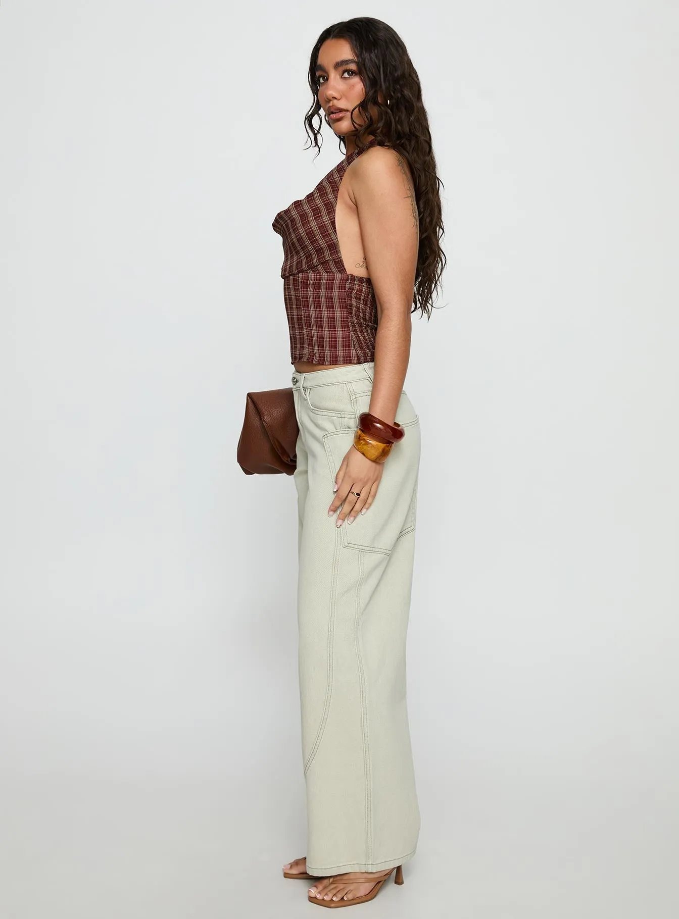 Amargo Baggy Leg Stitch Detail Denim Jeans Sage Wash Balanced Wardrobe