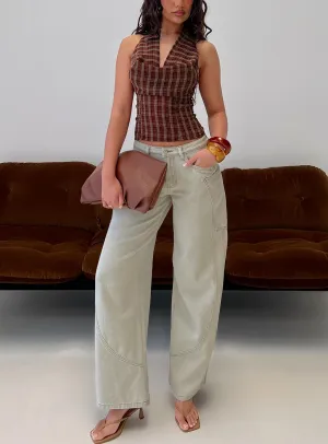 Amargo Baggy Leg Stitch Detail Denim Jeans Sage Wash Nature Lover Outdoor Adventure Autumn Days Contemporary Look