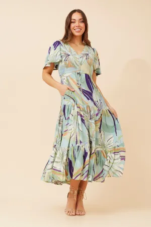Sophisticated Tailoring Layered Movement AMALIE TROPICAL PRINT MAXI DRESS