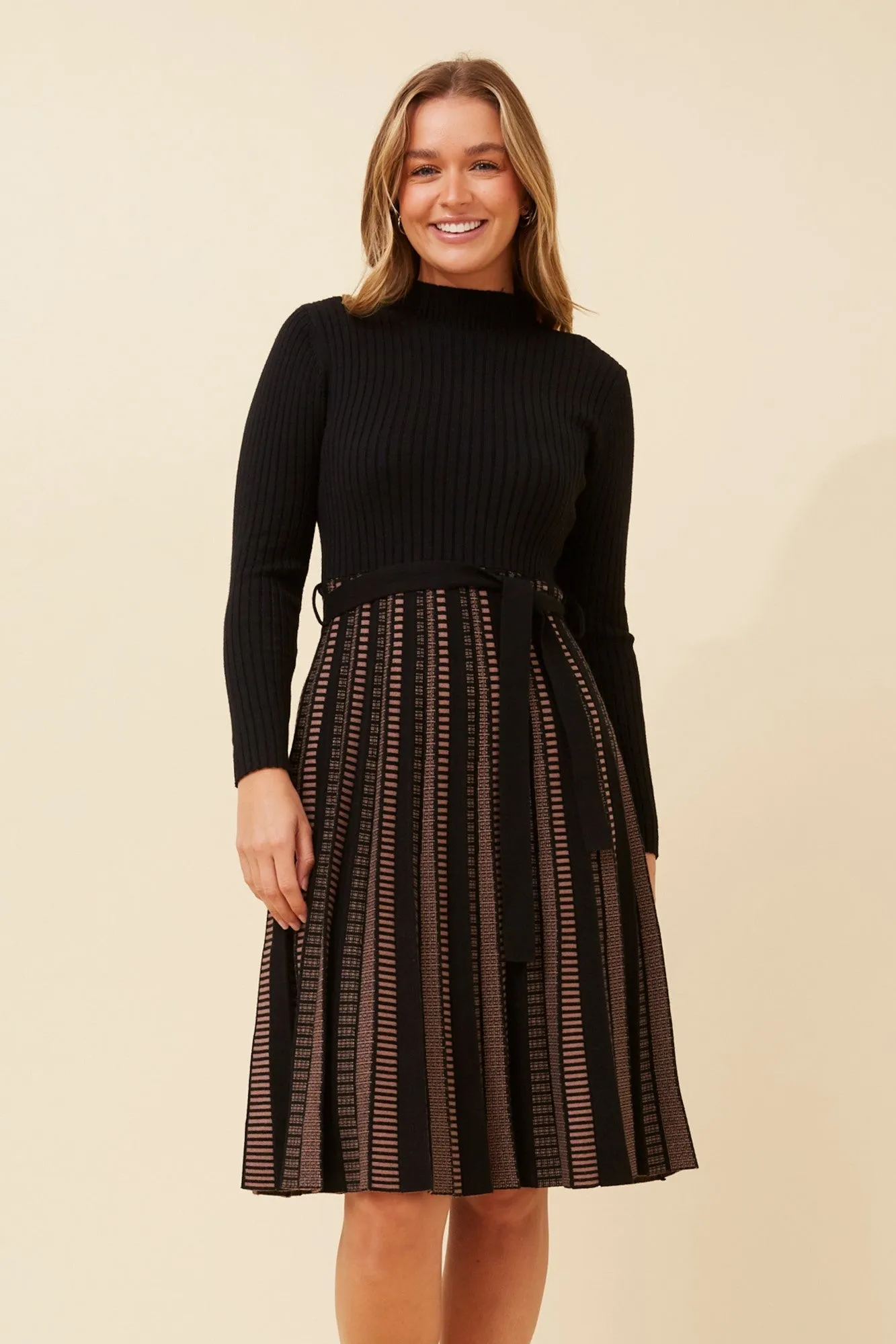 Light Aesthetic All-season garment AMRITA FIT AND FLARE KNIT DRESS