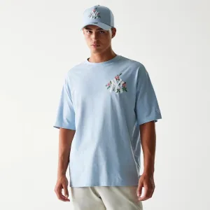 High-End Quality HighThreadCount New York Yankees MLB Floral Pastel Blue Oversized T-Shirt