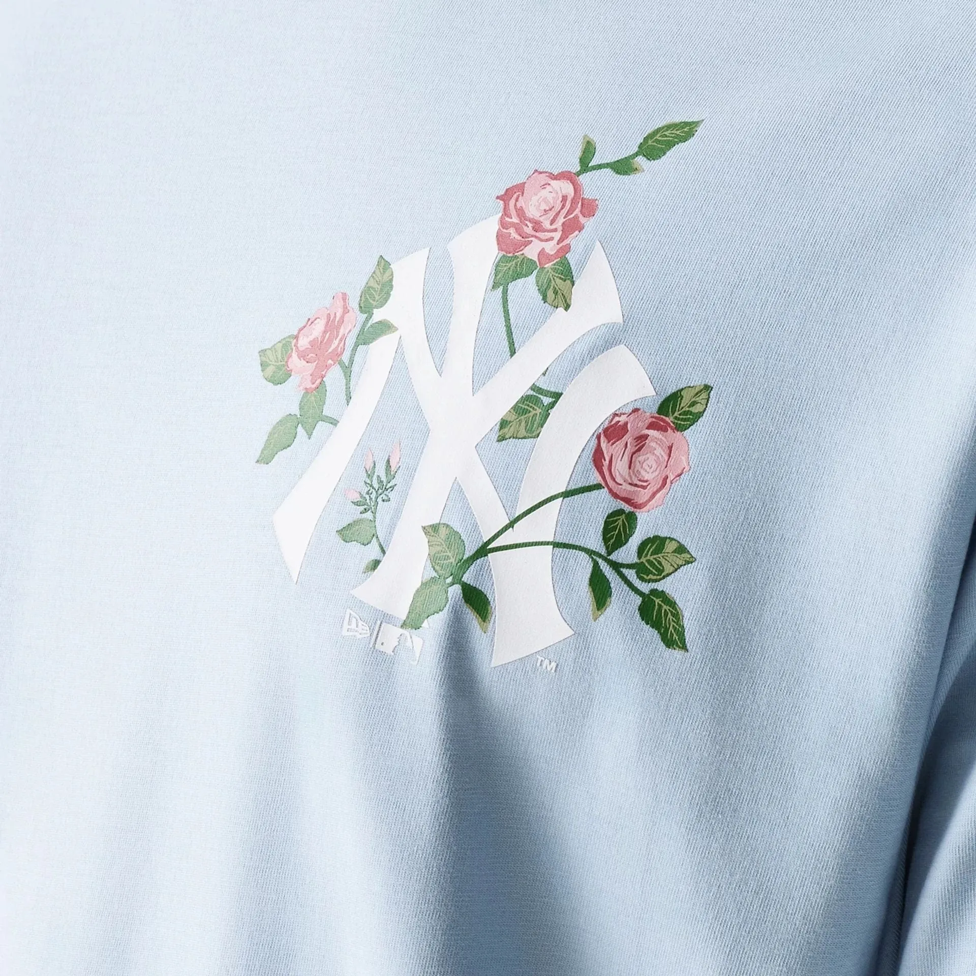 New York Yankees MLB Floral Pastel Blue Oversized T-Shirt EasyCare Fabric Midweight Knit