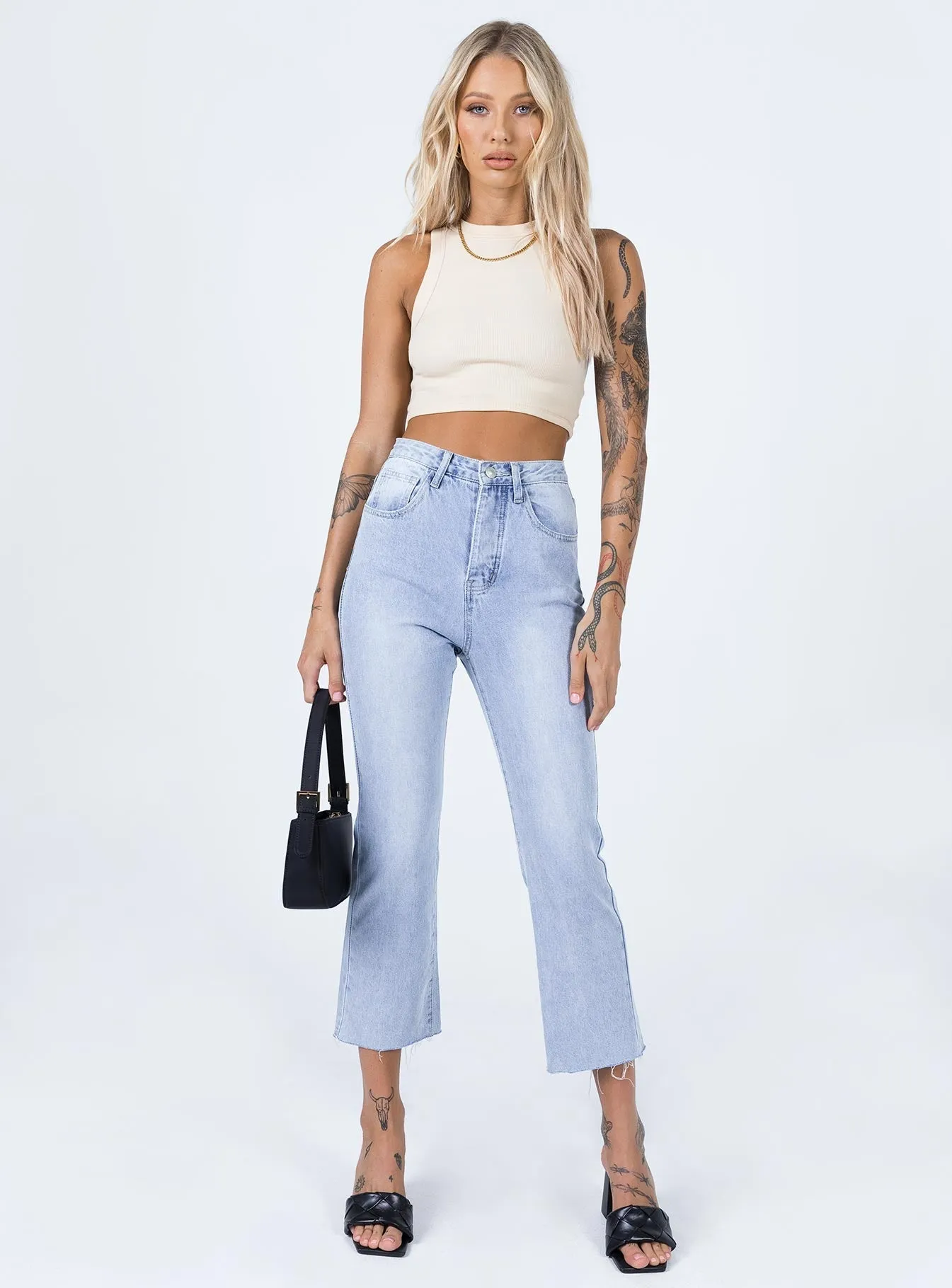 Angela Cropped Jeans Light Wash Denim Picnic Style Modern