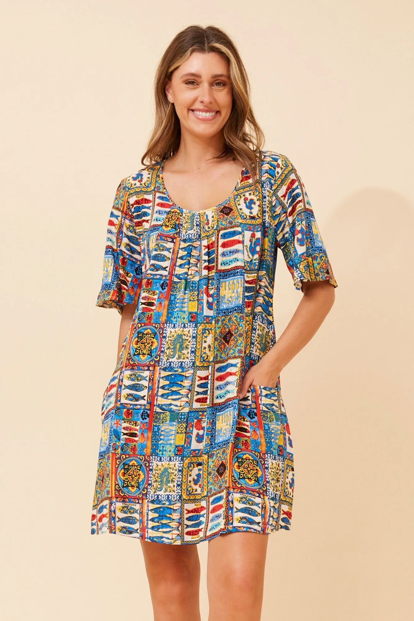 Layering Fit ANIKA PATCHWORK PRINT DRESS