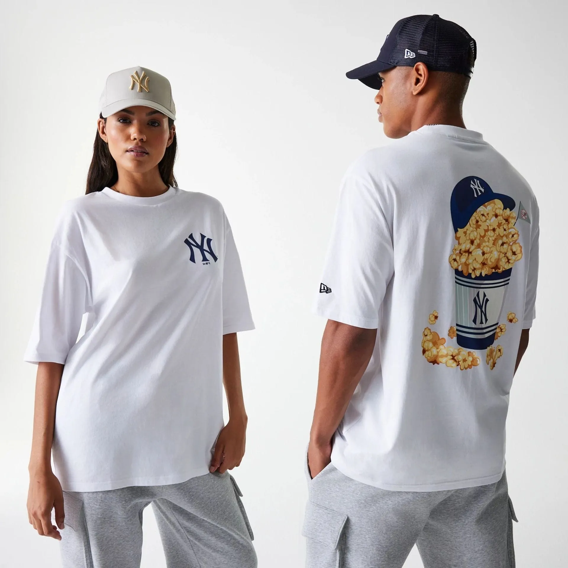New York Yankees MLB Food Graphic White Oversized T-Shirt Low Impact Dye