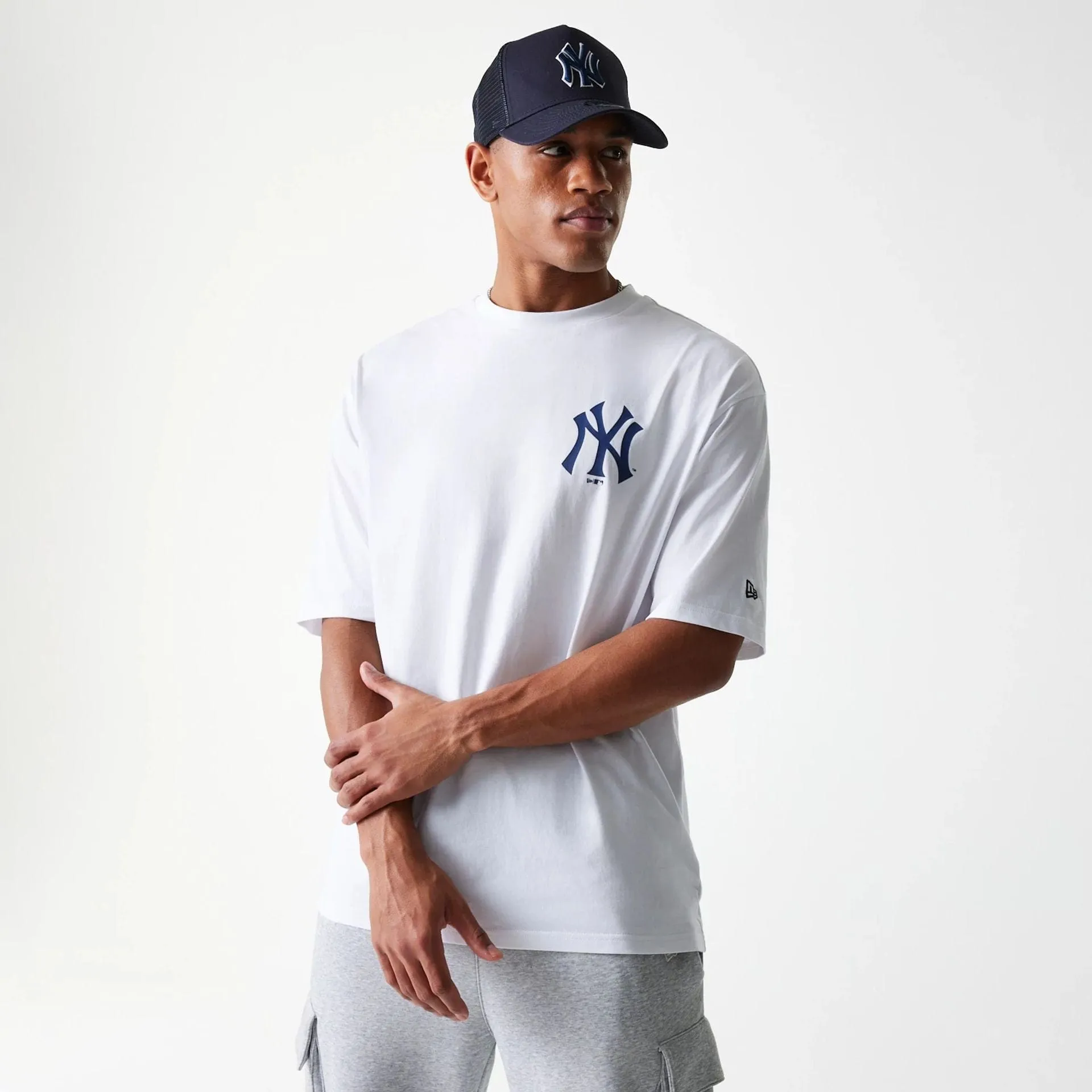 New York Yankees MLB Food Graphic White Oversized T-Shirt Trendy Vibe