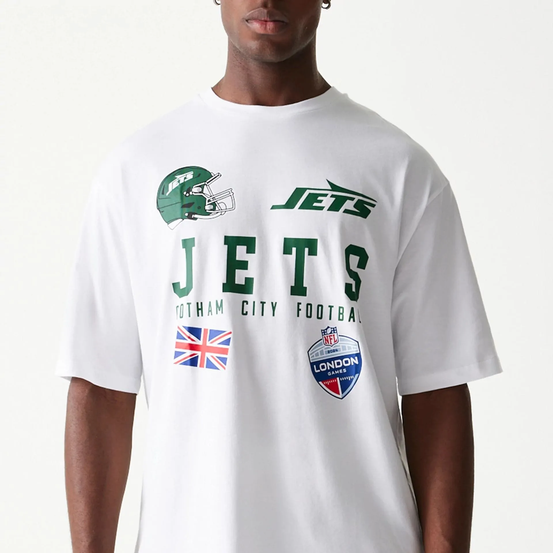 New York Jets NFL Games Collegiate White Oversized T-Shirt Abstract mystery