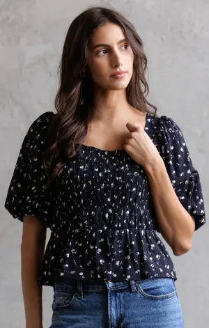 Happy Core Fine Weave Melissa Pleated Puff Sleeve Top