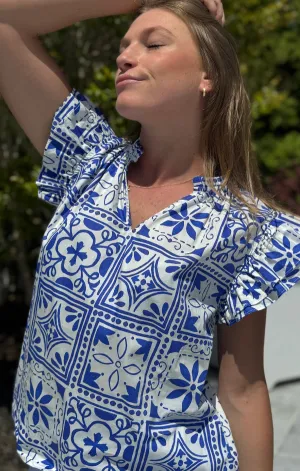 Arbor Floral Risette Split Neck Top Cotton Glow