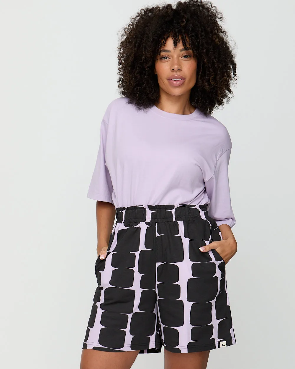 Chilly Weather Easy Layering Audrey Lilac Cairn Print Shorts