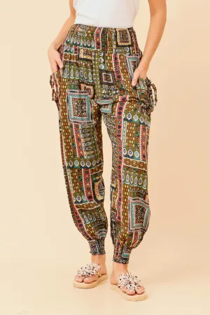 FadeResistantTreatment slim fit PATCHWORK PRINT HAREM PANTS