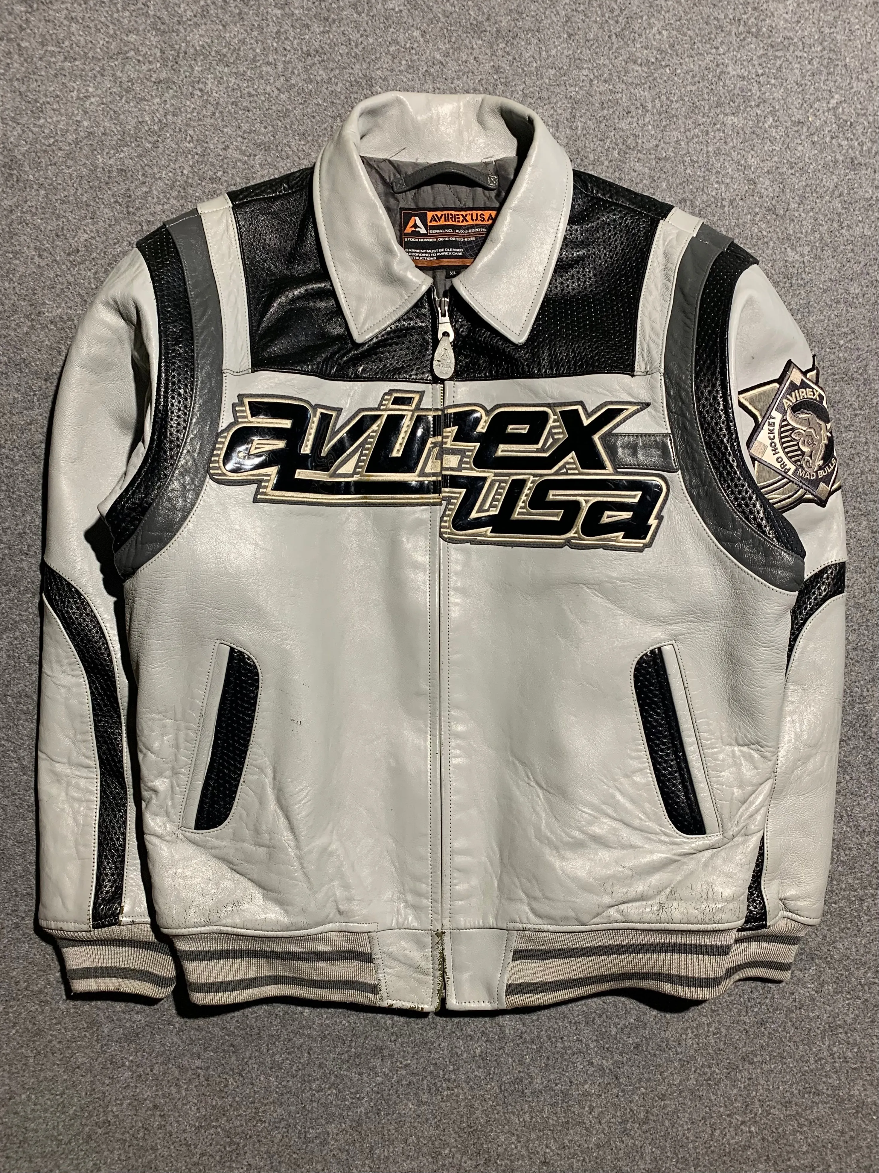 Durable Water Repellent Flexible Layer Fit Avirex full Leather Jacket - Pro Hockey Mad Bulls (XL)