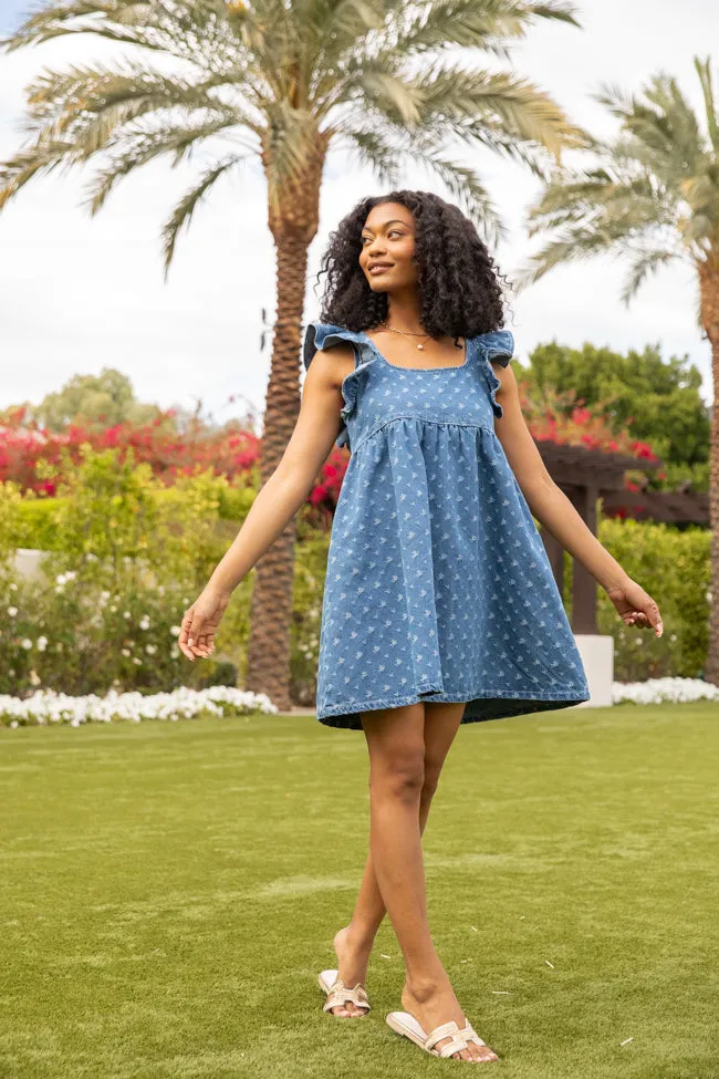 Back Home Burnout Detail Denim Babydoll Dress SALE Effortless Look Bright Accent