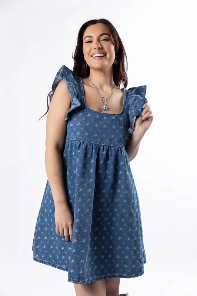 Evening Ready Back Home Burnout Detail Denim Babydoll Dress SALE