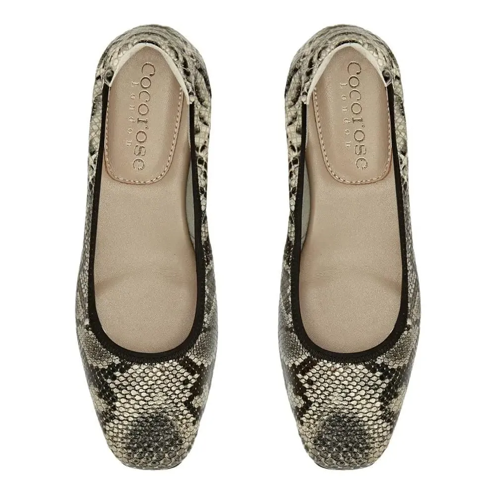 Barnes - Grey Snakeprint Leather Flats Soft Layers Dribble Step