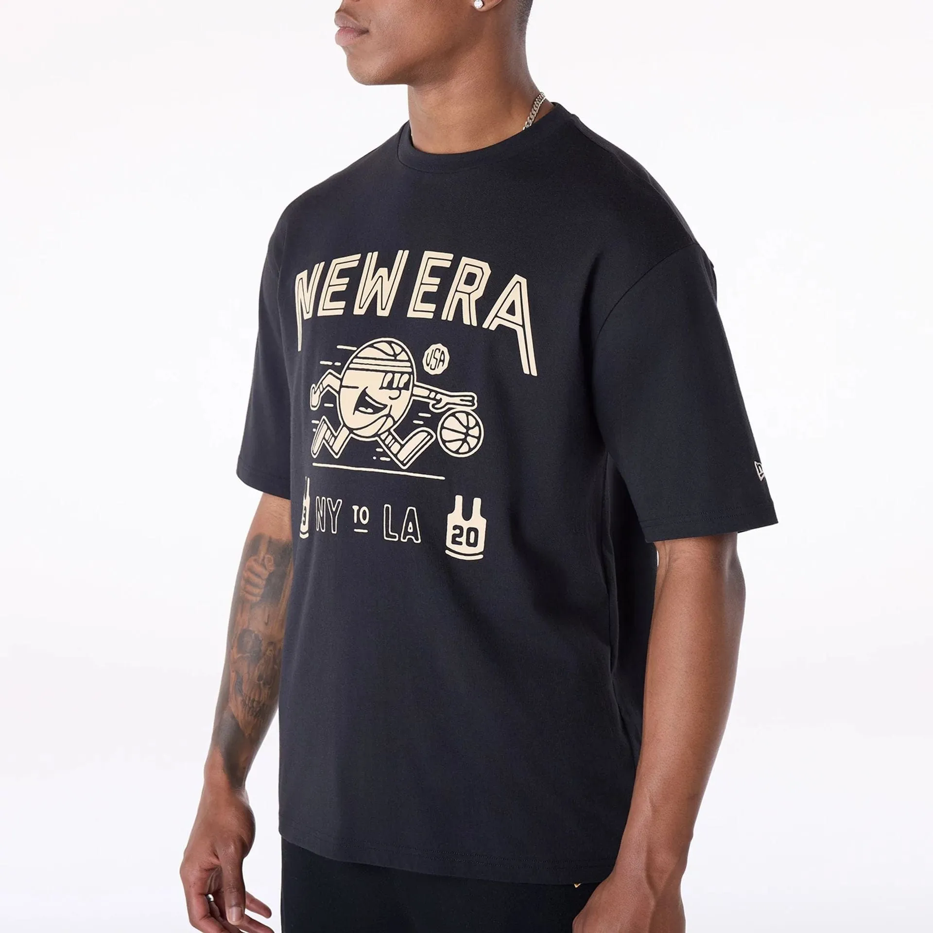 Circular Knit Construction New Era Basketball Graphic Black T-Shirt