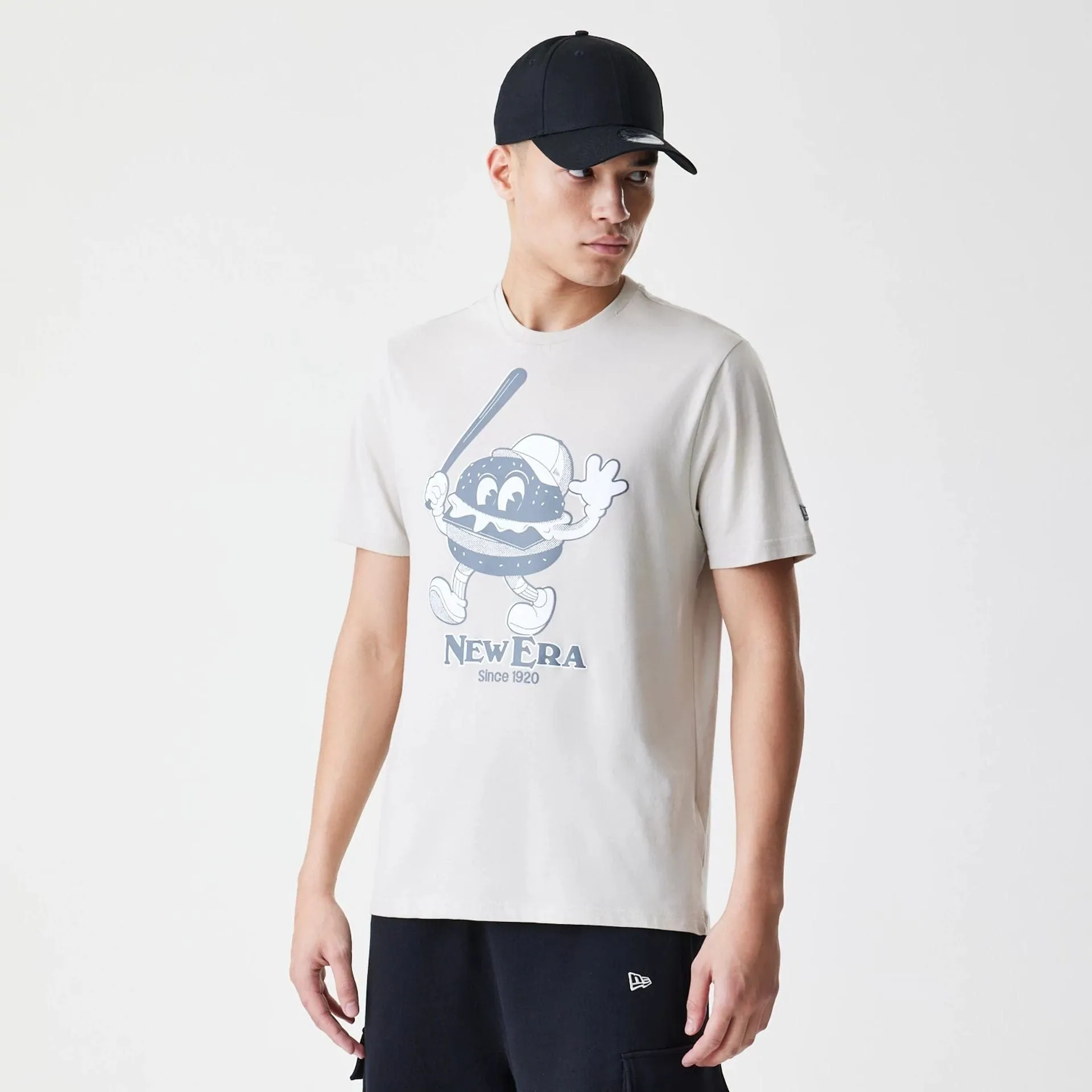 Stylish Wearable Light and Breathable New Era Burger Graphic Cream T-Shirt