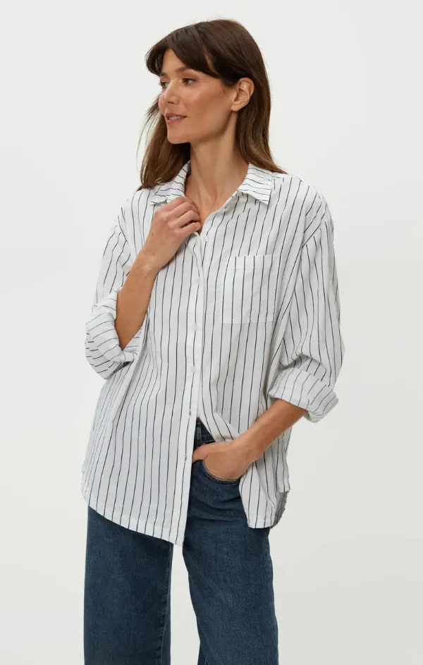 Luxury Core Beau Oversized Button Down in Navy Stripe