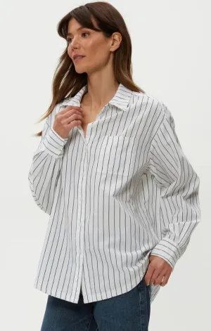 Beau Oversized Button Down in Navy Stripe Convertible Style
