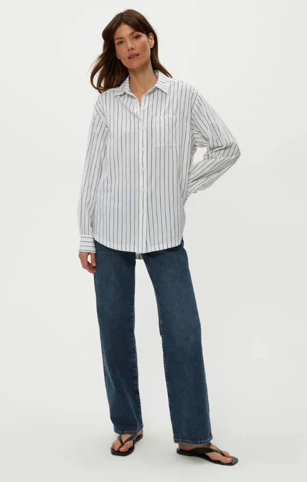 QuickDryingTech Beau Oversized Button Down in Navy Stripe