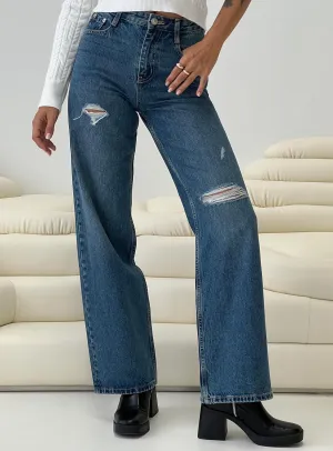 Secure Closure System Beetle High Rise Wide Leg Ripped Jeans Mid Wash
