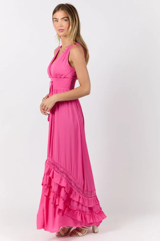 Button Accent Lucky To Have You Pink Sleeveless Maxi Dress SALE